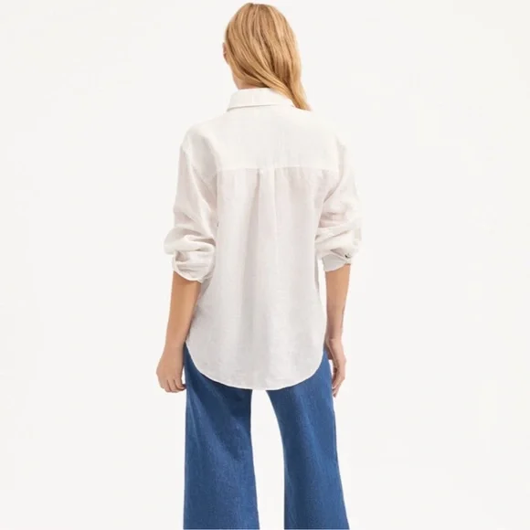 VERONICA BEARD Gil White Cotton Button Up Long Sleeve Shirt - Picture 2 of 7